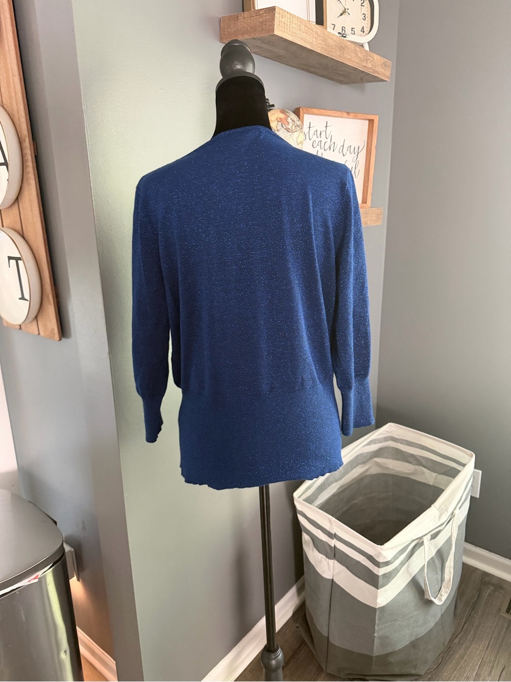 august silk Navy V-Neck Sweater with Black Sequin Trim - Picture 4 of 6